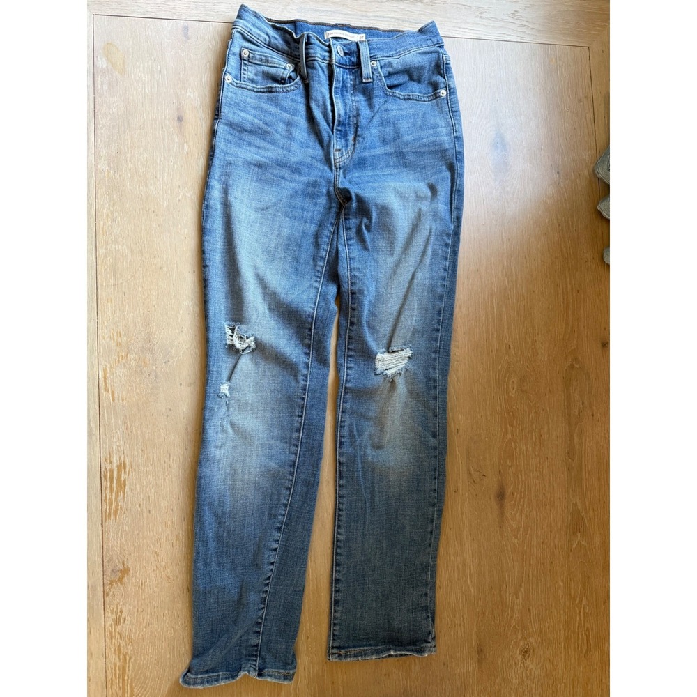 Levis 711 Skinny Distressed Blue Denim Jeans Medium Wash Size 27 Distressed Knee